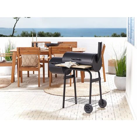 Barbecue A Carbonella Con Coperchio Rotelle E Affumicatore Termometro Nero Satah 4 Barbecue A Carbonella Con Coperchio Rotelle E Affumicatore Termometro Nero Satah - immagine 2