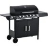 Outsunny Barbecue A Gas Con Coperchio, 7 Bruciatori Da 20kW, Fornello Laterale E 2 Ruote, 135x50x100cm Nero