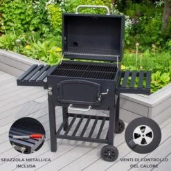 BBQ Barbecue Affumicatore Barbeque Da Giardino Carbonella Forno Regolabile Con 4 Ventole Termometro Ripiani Laterali Ganci Apribottiglie Ruote Copertura Antipioggia Spazzola Metallica - XL 9 BBQ Barbecue Affumicatore Barbeque Da Giardino Carbonella Forno Regolabile Con 4 Ventole Termometro Ripiani Laterali Ganci Apribottiglie Ruote Copertura Antipioggia Spazzola Metallica - XL -Barbecue Forniture Negozio 59952671 3