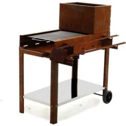 Barbecue A Legna E Carbone Completamente In Corten Piano Cottura Inox 45x50 Cm