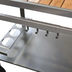 AVEIRO - Carrello Da Esterno Su Ruote Per Plancha - Legno Metallo - Due Livelli - Vassoio Piano In Legno - Legno E Argento -Barbecue Forniture Negozio 63744720 4