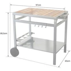 AVEIRO - Carrello Da Esterno Su Ruote Per Plancha - Legno Metallo - Due Livelli - Vassoio Piano In Legno - Legno E Argento -Barbecue Forniture Negozio 63744720 5
