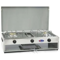 Fornello A Gas Gpl / Metano A 2 Fuochi Pianale In Acciaio Inox Bruciatore Grill Da 1,5 Kw Cfparker Mod. 552G Colore: Grigio Gpl