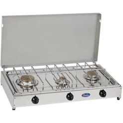 Fornello A Gas Gpl / Metano A 3 Fuochi Pianale In Acciaio Inox Cfparker Mod. 5523G. Colore: Grigio Gpl