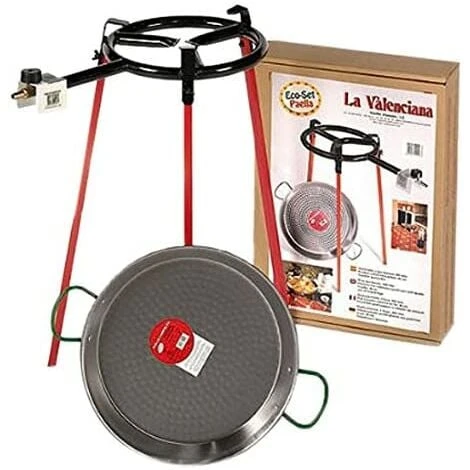 Set Di Padelle Per Paella Lucide Da 38 Cm Con Treppiede E Bruciatore A Gas Da 300 Mm. Vaello 3 Set Di Padelle Per Paella Lucide Da 38 Cm Con Treppiede E Bruciatore A Gas Da 300 Mm. Vaello