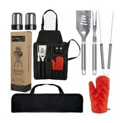 SET BARBECUE Kit Professionale 7 Pezzi In Acciaio Inox-Portatile Accessori BBQ