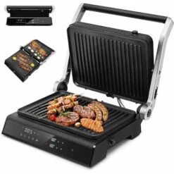 RELAX4LIFE Piastra Elettrica 2000W, Bistecchiera Elettrica Con Piastre Antiaderenti E Rimovibili, 5 Modalità Automatiche, Cottura Bifacciali 90° A 230°, Timer 0-4 H, Per Panini E BBQ