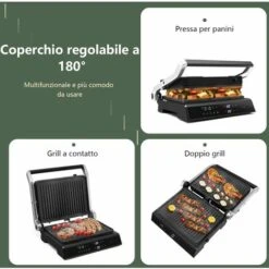 RELAX4LIFE Piastra Elettrica 2000W, Bistecchiera Elettrica Con Piastre Antiaderenti E Rimovibili, 5 Modalità Automatiche, Cottura Bifacciali 90° A 230°, Timer 0-4 H, Per Panini E BBQ -Barbecue Forniture Negozio 90447340 3