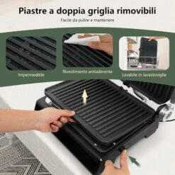 RELAX4LIFE Piastra Elettrica 2000W, Bistecchiera Elettrica Con Piastre Antiaderenti E Rimovibili, 5 Modalità Automatiche, Cottura Bifacciali 90° A 230°, Timer 0-4 H, Per Panini E BBQ -Barbecue Forniture Negozio 90447340 4
