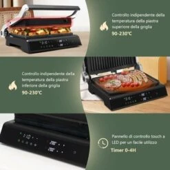 RELAX4LIFE Piastra Elettrica 2000W, Bistecchiera Elettrica Con Piastre Antiaderenti E Rimovibili, 5 Modalità Automatiche, Cottura Bifacciali 90° A 230°, Timer 0-4 H, Per Panini E BBQ -Barbecue Forniture Negozio 90447340 5