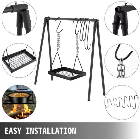 VEVOR Campeggio Cottura Falò, Appeso Griglia Girevole Supporto Stand 100x32x16cm Supporto Per Barbecue Esterno Telaio Girevole Per Barbecue Strum 6 VEVOR Campeggio Cottura Falò, Appeso Griglia Girevole Supporto Stand 100x32x16cm Supporto Per Barbecue Esterno Telaio Girevole Per Barbecue Strum - immagine 4