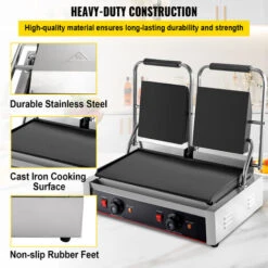 VEVOR 220V Piastra Per Barbecue, Sandwich Elettrica 3600W, Piastra Di Cottura Doppie Teste In Acciaio Inox, Piastre Grill Commerciale Da 50 A 300 ℃ -Barbecue Forniture Negozio 92855667 5