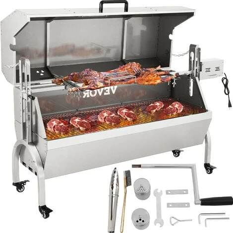 VEVOR Girarrosto Elettrico 40W In Acciaio Inox Con Griglia Forchetta Per Agnello Tacchino Pollo Da Esterno Campeggio Carico Max. 60kg, Set Girarrosto Elettrico Con Coperchio Maniglia In Acciaio Inox 3 VEVOR Girarrosto Elettrico 40W In Acciaio Inox Con Griglia Forchetta Per Agnello Tacchino Pollo Da Esterno Campeggio Carico Max. 60kg, Set Girarrosto Elettrico Con Coperchio Maniglia In Acciaio Inox