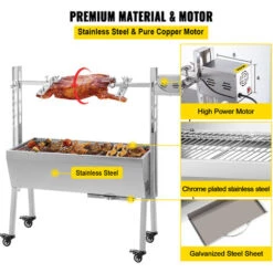 VEVOR Girarrosto BBQ Per Agnello Capacita Da 40kg Senza Lamiera, Griglia A Barbecue Motore Elettrico 25W Con Forchetta Per Arrosto, Forno In Piedi BBQ In Acciaio Inox Con Pedana E Ruote Per Campeggio -Barbecue Forniture Negozio 95860540 5