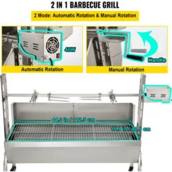 VEVOR Girarrosto Elettrico 40W In Acciaio Inox Con Griglia Forchetta Per Agnello Tacchino BBQ Esterno Da Campeggio Carico Max. 60kg, Set Girarrosto Elettrico Con Parabrezza Per Barbecue Agnello Pollo -Barbecue Forniture Negozio 95860546 4