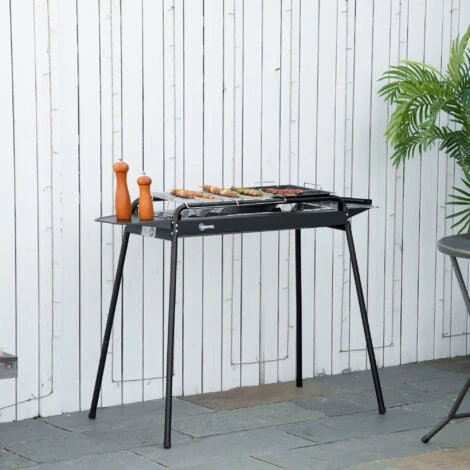 Outsunny Barbecue A Carbonella Con Griglia E Piastra In Acciaio Con Ripiani Laterali, 113x59x83.5cm, Nero 4 Outsunny Barbecue A Carbonella Con Griglia E Piastra In Acciaio Con Ripiani Laterali, 113x59x83.5cm, Nero - immagine 2