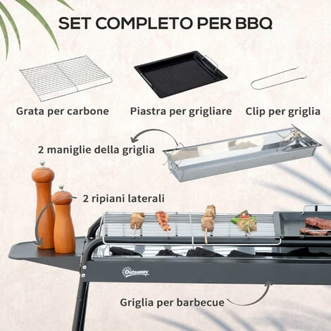 Outsunny Barbecue A Carbonella Con Griglia E Piastra In Acciaio Con Ripiani Laterali, 113x59x83.5cm, Nero 6 Outsunny Barbecue A Carbonella Con Griglia E Piastra In Acciaio Con Ripiani Laterali, 113x59x83.5cm, Nero - immagine 4