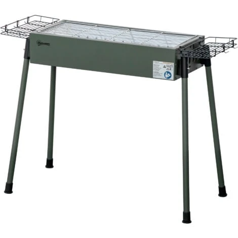 Outsunny Barbecue A Carbonella Con 2 Griglie E Cestini Laterali, 77x30x70cm, Verde Scuro 3 Outsunny Barbecue A Carbonella Con 2 Griglie E Cestini Laterali, 77x30x70cm, Verde Scuro