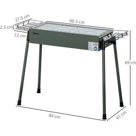 Outsunny Barbecue A Carbonella Con 2 Griglie E Cestini Laterali, 77x30x70cm, Verde Scuro 5 Outsunny Barbecue A Carbonella Con 2 Griglie E Cestini Laterali, 77x30x70cm, Verde Scuro - immagine 3
