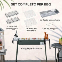 Outsunny Barbecue A Carbonella Con 2 Griglie E Cestini Laterali, 77x30x70cm, Verde Scuro 10 Outsunny Barbecue A Carbonella Con 2 Griglie E Cestini Laterali, 77x30x70cm, Verde Scuro -Barbecue Forniture Negozio 96085102 4