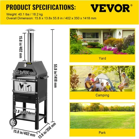 VEVOR Forno A Legna Portatile Per Pizza Barbecue Da Esterno, Forno A Legna Per Pizza Da Esterno Con Pietra E Canna Fumaria Di Facile Spostamento, Forno A Legna Forno A Carbonella Per Pizza Da Esterno 4 VEVOR Forno A Legna Portatile Per Pizza Barbecue Da Esterno, Forno A Legna Per Pizza Da Esterno Con Pietra E Canna Fumaria Di Facile Spostamento, Forno A Legna Forno A Carbonella Per Pizza Da Esterno - immagine 2