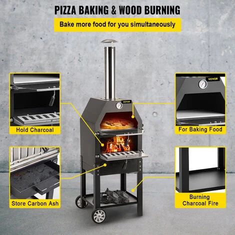 VEVOR Forno A Legna Portatile Per Pizza Barbecue Da Esterno, Forno A Legna Per Pizza Da Esterno Con Pietra E Canna Fumaria Di Facile Spostamento, Forno A Legna Forno A Carbonella Per Pizza Da Esterno 6 VEVOR Forno A Legna Portatile Per Pizza Barbecue Da Esterno, Forno A Legna Per Pizza Da Esterno Con Pietra E Canna Fumaria Di Facile Spostamento, Forno A Legna Forno A Carbonella Per Pizza Da Esterno - immagine 4