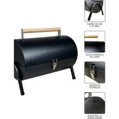 Griglia Cilindro Da Tavolo Bbq In Acciaio Inox Barbeque Da Viaggio Portatile Colore Nero Carbonella Trasportabile PicNic Campeggio -Barbecue Forniture Negozio 97130266 4