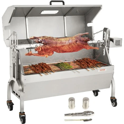 VEVOR Girarrosto Spiedo BBQ Con Coperchio 50W In Acciaio Inox Manuale/Elettrico Capienza Max. 60kg Altezza Regolabile 19-43,2cm, Kit Di Girarrosto Spiedo Per BBQ Festa Evento Esterno Lunghezza 117 Cm 3 VEVOR Girarrosto Spiedo BBQ Con Coperchio 50W In Acciaio Inox Manuale/Elettrico Capienza Max. 60kg Altezza Regolabile 19-43,2cm, Kit Di Girarrosto Spiedo Per BBQ Festa Evento Esterno Lunghezza 117 Cm