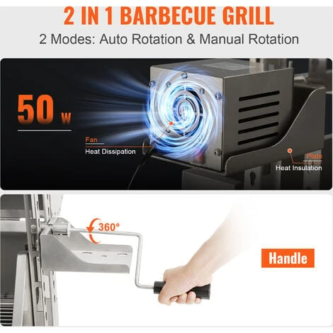 VEVOR Girarrosto Spiedo BBQ Con Coperchio 50W In Acciaio Inox Manuale/Elettrico Capienza Max. 60kg Altezza Regolabile 19-43,2cm, Kit Di Girarrosto Spiedo Per BBQ Festa Evento Esterno Lunghezza 117 Cm 7 VEVOR Girarrosto Spiedo BBQ Con Coperchio 50W In Acciaio Inox Manuale/Elettrico Capienza Max. 60kg Altezza Regolabile 19-43,2cm, Kit Di Girarrosto Spiedo Per BBQ Festa Evento Esterno Lunghezza 117 Cm - immagine 5
